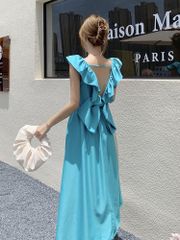 カルバンクライン フリルVネックフレアスカートワンピース ロング