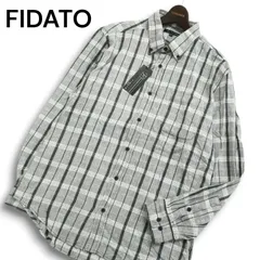 【新品 未使用】 FIDATO フィダート 秋冬★ 長袖 チェック ボタンダウン ネル シャツ Sz.LL メンズ 灰 グレー 大きいサイズ