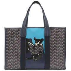 ゴヤール GOYARD トートバッグ ヴィレット MM レザー ゴヤールディンキャンバス ネイビー シルバー金具 ヘリンボーン柄 フレンチブルドッグ 犬 アニマル 紺 青  VILLETMMLTY12CL12X 【保存袋】【中古】のサムネイル
