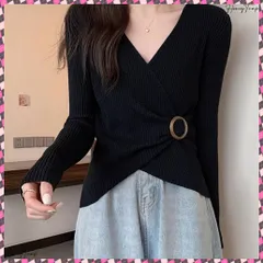 送料無料 リブニット カシュクール風ニットトップス レディース 大人カジュアル ニットソー お洒落 Vネック ニットプルオーバー秋冬新作ニットインナー 着回しニットウェア ニットソー 着やせ 無地タイトトップス ニットセーター長袖