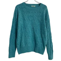 ウールニット セーター レディース M ライトブルー プルオーバー 総柄 葉っぱ 秋冬 古着卸 アメリカ仕入 a612-6715