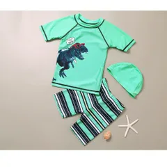 ☆ エメラルドグリーン ☆ 2XLサイズ ☆ キッズ水着 上下セット  キッズ 水着 上下セット 半袖 セパレート ラッシュガード 男の子 女の子 子供 子ども おしゃれ 恐竜 プール 海 ハーフパンツ ショートパンツ 日焼け対策 夏 かわいい かっこいい