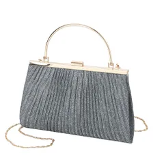 ☆ グレー ☆ パーティーバッグ ハンドバッグ 結婚式 おしゃれ bag6467 パーティーバッグ ハンドバッグ ショルダーバッグ 2way プリーツ がま口 ラメ 結婚式 披露宴 パーティ 上品 エレガント フォーマル 冠婚葬祭 シンプル 結婚式バッグ