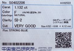 ★最安値保証★✨ 1.132ct,F, SI-2,Very Goodダイヤモンド　ルース（裸石）【中央宝石研究所ソーティング】
