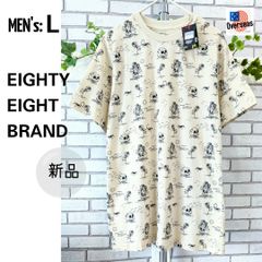 L■新品タグ付■インポート Tシャツ■EIGHTY EIGHT  BRAND■スカル 総柄プリント■ベージュ