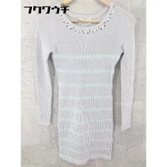 ◇ Rady レディ ボーダー ビジュー 長袖 膝丈 ニット ワンピース サイズM グレー ブルー レディース 【中古】 【1002802381478】
