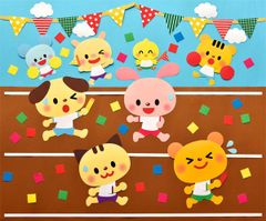 ★壁面飾り 標準サイズ （横80cm※サイズ変更可能）「動物たちの運動会！」９月 10月 11月 秋 幼稚園 保育園 学校 病院 施設 知育★