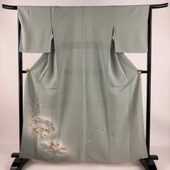 付下げ 身丈162cm 裄丈66cm M 袷 落款 風景 葡萄 ぼかし 薄緑 正絹 美品 秀品 【中古】