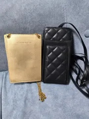 CHARLES & KEITH(チャールズアンドキース) ゴールド ミニバッグ キルティング ブラック 2 種 携帯電話バッグ クロスバッグ バッグ