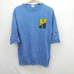 ◇ ⊂ Champion チャンピオン サイドにジッパー 長袖 Tシャツカットソー サイズM ブルー系 レディースメンズ E  【1506230031818】