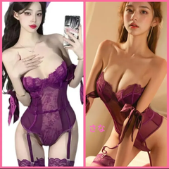 【新品】セクシー可愛く高級ガーターランジェリー♥ストッキング付　ルームウェア　リボン可愛い　大人　コスチューム　プレゼント　レオタード　ボディスーツ　オープンクロッチ対応　ハロウィン　イベント　撮影会　勝負下着　パジャマ　バレンタイン　プレゼント　ルームウェア