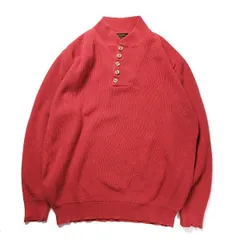 80's 90's USA製 黒タグ エディーバウアー ヘンリーネック コットンニットセーター (XL) 赤系 無地 90年代 アメリカ製 旧タグ オールド　アメリカ古着 USED  ビンテージ ヴィンテージ