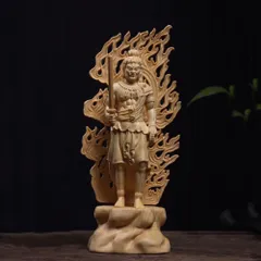 木製　不動明王　仏像　神様　宗教　スピリチュアル 工芸品 古美術 置物 骨董品 仏教美術 民藝 民仏 木彫不動明王像 X286｜骨董店 のびる 古美術