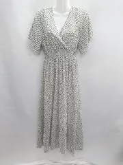 ◇ ⊂◎●未使用● GRL グレイル Vネック ドット柄 半袖 マキシ丈 ワンピース サイズM ホワイト系 レディース E  【1412090009914】