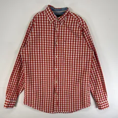 古着 トミーヒルフィガー TOMMY HILFIGER 長袖シャツ ロゴ 刺繍 ボタンダウン 胸ポケ チェック S  オレンジ マルチカラー メンズ