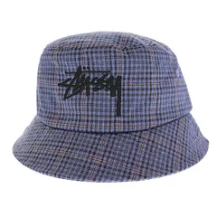 ステューシー STUSSY 20SS Mini Check Bucket ミニ チェック ロゴ 刺繍 バケット ハット 帽子 L/XL 青 ブルー ブランド古着ベクトル 中古☆AA★▲250905のサムネイル