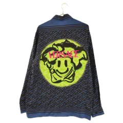 FENDI (フェンディ) 21AW×VERSACE La Greca Medusa Smiley Silk Shirt ヴェルサーチ エルエーグレカメデューサスマイリー バックロゴ総柄 シルク 長袖シャツ ブルー A84050のサムネイル