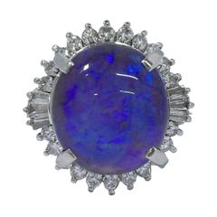本物 ブラックオパール 7.344ct ダイヤモンド 0.541ct Pt900 リング 指輪 14号 プラチナ ブルー アクセサリー ジュエリー 中古 【フォロー割】