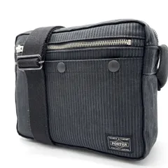 ✨良品✨ POTER ポーター カメラバッグ ショルダーバッグ ジッパー ストライプ ロゴタグ シルバー金具 肩掛け 斜め掛け キャンバス メンズ ブラック 黒色
