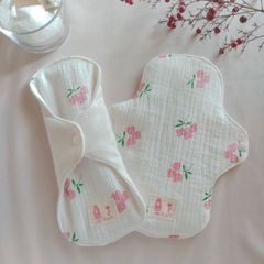 【布ナプキン】無添加コットンフランネルとダブルガーゼ 花リボン柄 23cm 6層仕立て 2枚セット