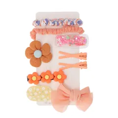 ☆ オレンジ ☆ ヘアクリップ9点セット lyha295 ヘアクリップセット ベビー ヘア-クリップ ミニ ヘアピン ヘア アクセサリー 髪留め ヘアクリップ ヘア飾り 髪飾り 9点セット 前髪留め シュシュ リボン 赤ちゃん 女の子 キッズ