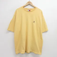 XL/古着 トミーヒルフィガー 半袖 ビンテージ Tシャツ メンズ 90s ワンポイントロゴ 大きいサイズ コットン クルーネック 黄 イエロー spe 