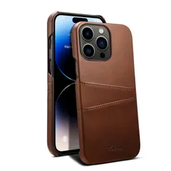 ケース Max 6.7インチ対応 薄型 Pro 背面ポケット付き 2枚カード収納 14 耐衝撃 PU+PC素材 iPhone スマホケース(ブラウン)
