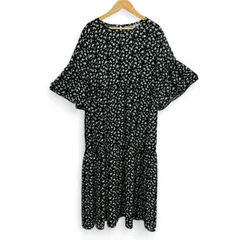 ナノユニバース　ロングワンピース　半袖　フリーサイズ　黒　ブラック　花柄