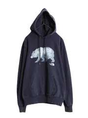 【お得なクーポン配布中!】 US企画 ノースフェイス プリント スウェット フード パーカー メンズ S The North Face プルオーバー 裏起毛 トレーナー ベア イラスト 紺