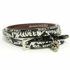 アレキサンダーマックイーン ALEXANDER MCQUEEN 美品 ブレスレット ベルト スカル レザー 総柄 黒 ブラック 小物 アクセサリー ☆AA★