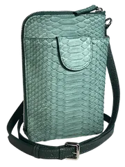 【GUODI】 スマホポシェット 3WAY  パイソン 本革 ショルダーバッグ コインケース 付き レディース メンズ HLB-10319キプロスグリーン ヘビ革 へび革 蛇革 スマホポーチ ポシェット ユニセックス 男女兼用