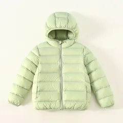 ☆ グリーン ☆ 130CM ☆ ダウンコート キッズ 秋冬 収納袋付き secoat220902 ダウンコート キッズ 長袖 収納袋付き 無地 フード付き 子供服 こども服 子ども服 シンプル 通園 通学 アウター 秋 冬 女の子 おしゃれ