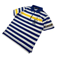 ルコック スポルティフ le coq sportif ポロシャツ 半袖 メンズ Mサイズ ブルー イエロー ボーダー ゴルフ 速乾生地 ●CD360