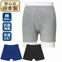[2枚組] 男性用 日本製 失禁パンツ 前開き トランクス 100cc グレー ネイビー ブラック M L LL 抗菌消臭 頻尿 吸水ショーツ 尿漏れ おねしょ 綿100％ コットン 父の日 介護 安心パンツ 紳士 紳士 あったか 暖か