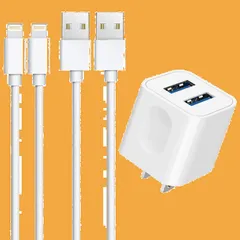 【在庫処分】USB 充電器 2ポート 12W ACアダプター 1M 充電ケーブル 2本付き コンセント スマホ充電器 【PSE認証済み/急速】 軽量 コンパクト 海外対応 iPhone/iPad/Android 等のUSB機器対応