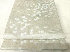 平和屋着物◎六通柄袋帯　舞葉文　銀通し地　正絹　逸品　AAAS9736yx