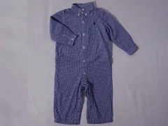 ラルフローレン ralph lauren アウトレット 子供服 男の子 80cm ベビー服 長袖 カバーオール シャツ素材 ギンガム チェック 青 スモールポニー ボタンダウン 秋 冬 ★4 冬服 ボーイズ キッズ ベビー 【中古】 ユーズド