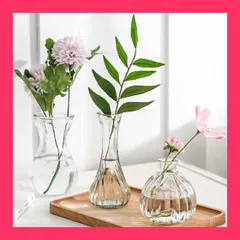 【スタッフおすすめ！】KINOKINO ガラスの花瓶 透明 ミニ花器 一輪挿し ガラスボトル フラワーベース ガラスベース 紐飾り付き 生け花 水栽培 造花アレンジ インテリア 北欧風 レトロ おしゃれ シンプル スタイリッシュ (3個セッ