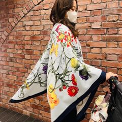 新品 大判スカーフ ピンク 花柄 360度カバー ポンチョ 授乳ケープ 