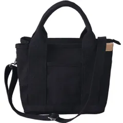 ブラック （ショルダーベルト+ファスナー） [Volsha] トートバッグ レディース キャンバス 仕切り ミニトート 小さめ マザーズバッグ ランチバッグ ハンドバッグ 自立 サブバッグ ミニバッグ おしゃれ 軽量 お散歩 お買い物 旅行 通勤 メンズ レデ
