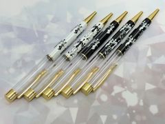 ZKN3-007 オリジナルハンドメイド用 ハーバリウムボールペン 5本セット シャンデリア柄ホワイト&ブラックのサムネイル