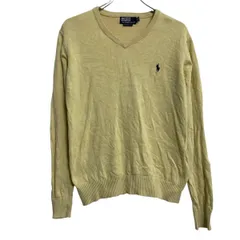 POLO RALPH LAUREN コットンニット セーター ポロラルフローレン L イエロー 90s Vネック 防寒 古着卸 アメリカ仕入 a701-6810