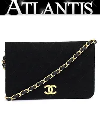 シャネル CHANEL ヴィンテージ ミニマトラッセ19 フルフラップ チェーンショルダーバッグ 黒 ジャージー G金具 【70802】