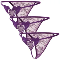 Tバックショーツ 3枚セット ハートモチーフ レース レディース 花柄 セクシー ストリング ランジェリー 透ける エロい 勝負下着 ショーツ 黒 白 赤 紫 青 rt-040