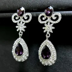 [50mm〜] 映画提供モデル Arabian Night Drops アラビアンナイト 覇気UP ドロップピアス（銀色×ディープバイオレット）ゴージャス エスニック ベリーダンス フラメンコ 映画 劇団 パーティ AN-013-PU