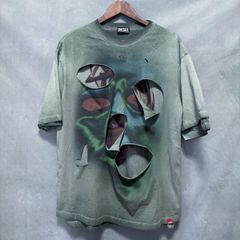 DIESEL ディーゼル T-Wasy Ripped Graphic T-Shirt Dロゴ刺繍 ダメージ グラフィック プリント Tシャツ 半袖 カットソー size.S グリーン