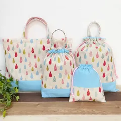 入園入学!! カラフル しずく 4点セット☆ レッスンバック 体操着入れ 上履き入れ 給食袋