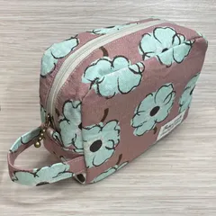 ボックスポーチ 大きめ 花柄 スモーキーピンク 化粧ポーチ ☆ ハンドメイド おむつポーチ 旅行ポーチ スクエア