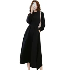 M_ブラック [UQQA] ウエストリブ スウェット ワンピース レディース ハイウエスト 春 秋 ロングワンピ ロング丈 部屋着 キレイメ ロング 大人カワイイ オフィスカジュアル 40代 細見え 華奢 ルームウエア ガーリー 美ライン スタイルアップ お散