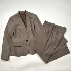 美品 THE SUIT COMPANY スーツカンパニー レディース パンツスーツ ノーカラー カラーレス ストレッチ素材 ウール 40 Lサイズ バスト86cm